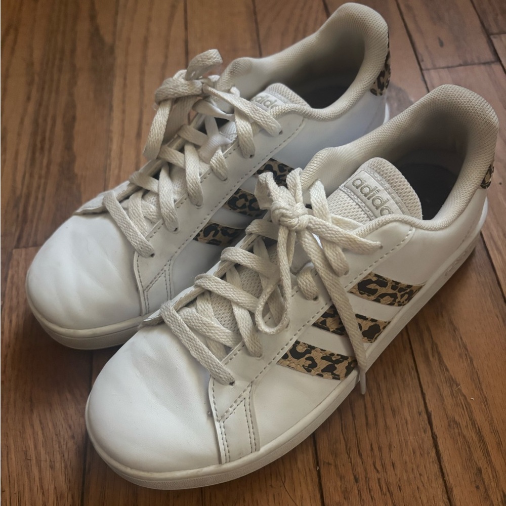 Adidas Youth White and Leopard Sneakers